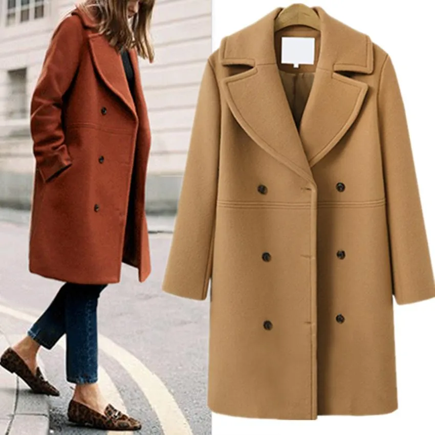 Woolen coat women's double-breasted mid-length trench coat woolen coat