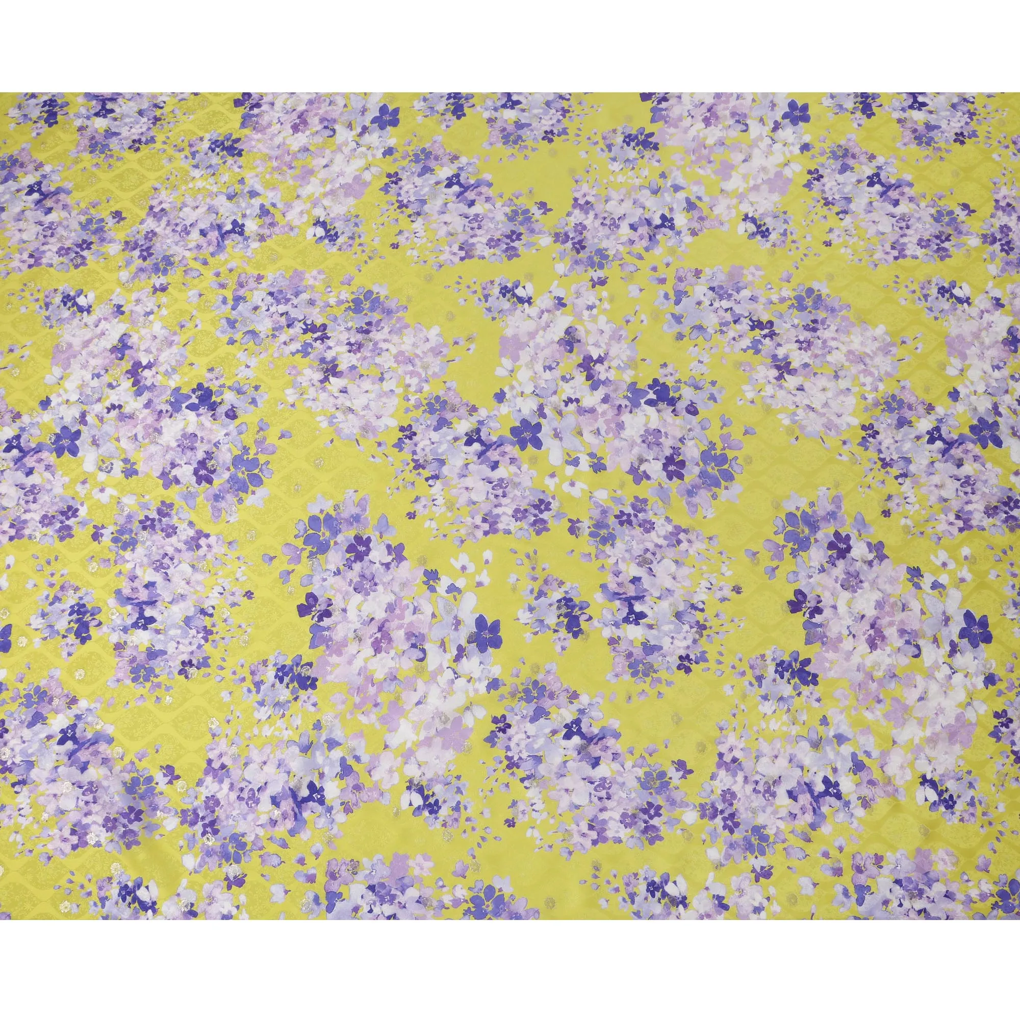 Yellow Floral Silk Satin Fabric with Metallic Accents, Width 140 cm, South Korea-D21282